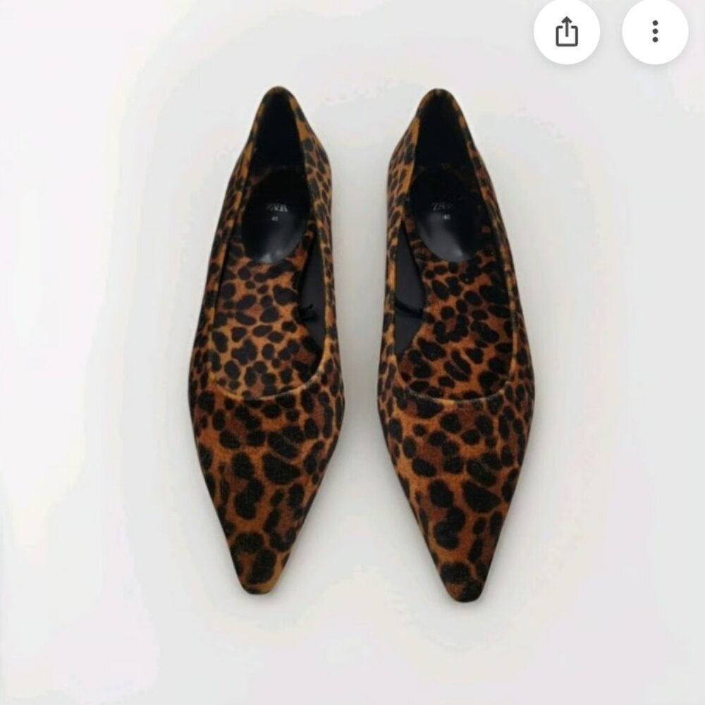 ZARA Leopard Print Pointed Ballet Flats Women's  Size 7 Brown Black Velveteen